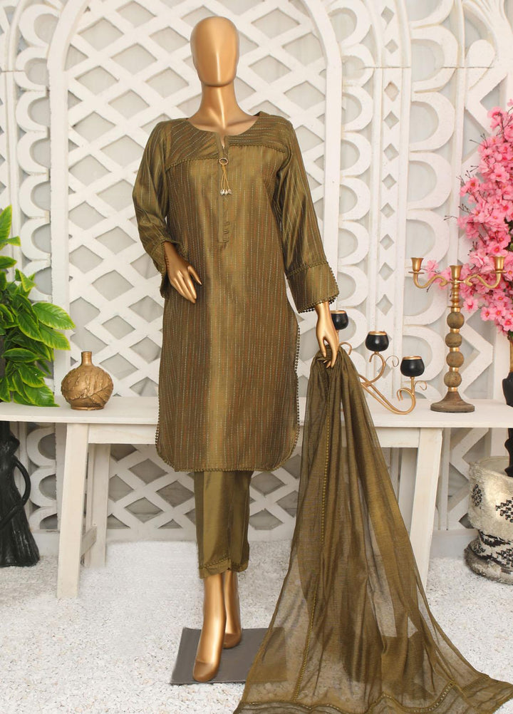 HZ Textiles Casual Pret  Yarn 3 Piece Suit 3A Olive