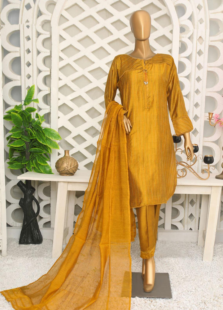 HZ Textiles Casual Pret  Yarn 3 Piece Suit 3B Mustard