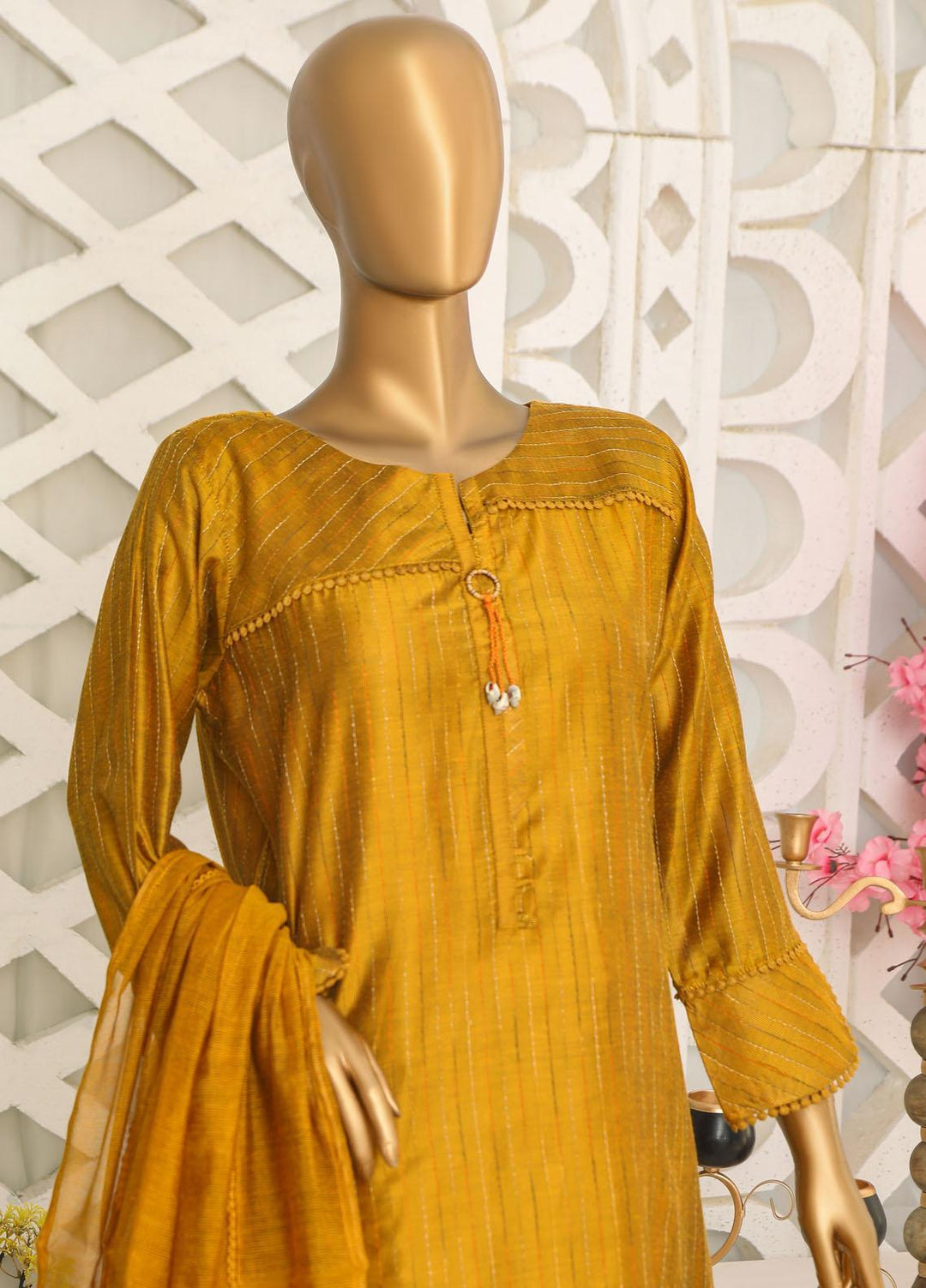 HZ Textiles Casual Pret  Yarn 3 Piece Suit 3B Mustard