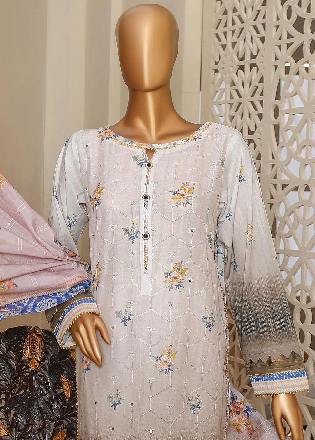 HZ Textiles Embroidered Lawn Suits Unstitched 3 Piece HZ23OF OC-18513 - Festive Collection