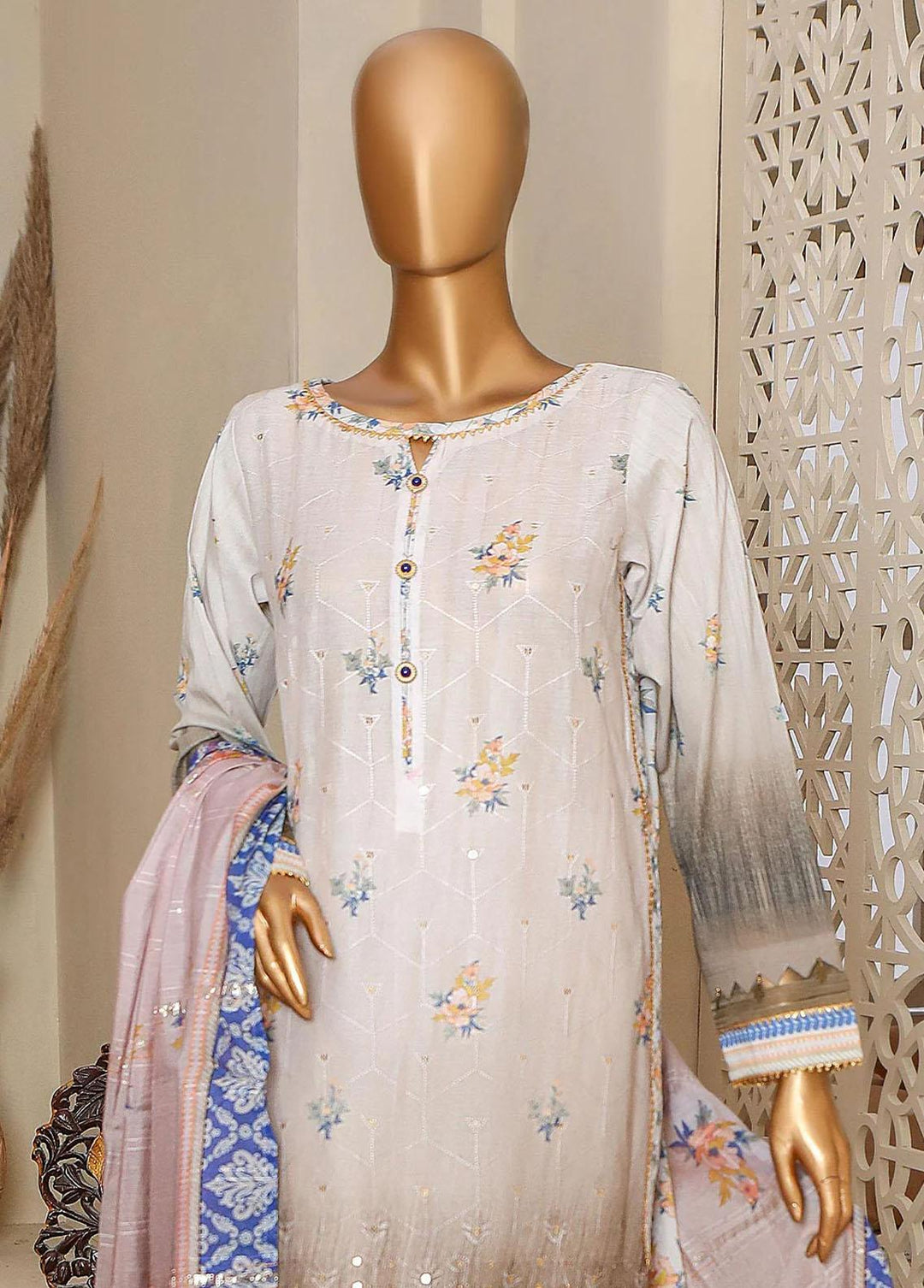 HZ Textiles Embroidered Lawn Suits Unstitched 3 Piece HZ23OF OC-18513 - Festive Collection