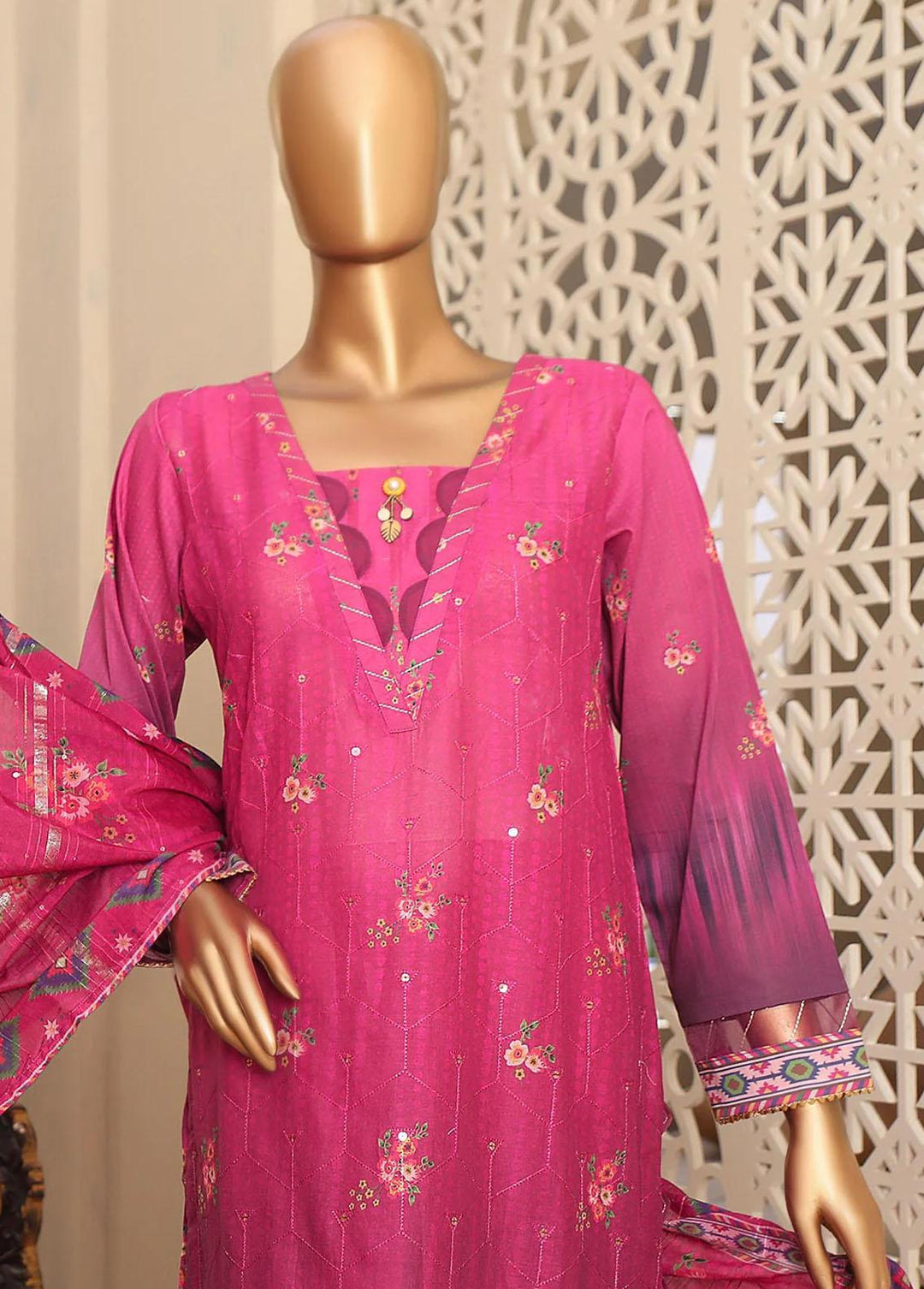 HZ Textiles Embroidered Lawn Suits Unstitched 3 Piece HZ23OF OC-18514 - Festive Collection
