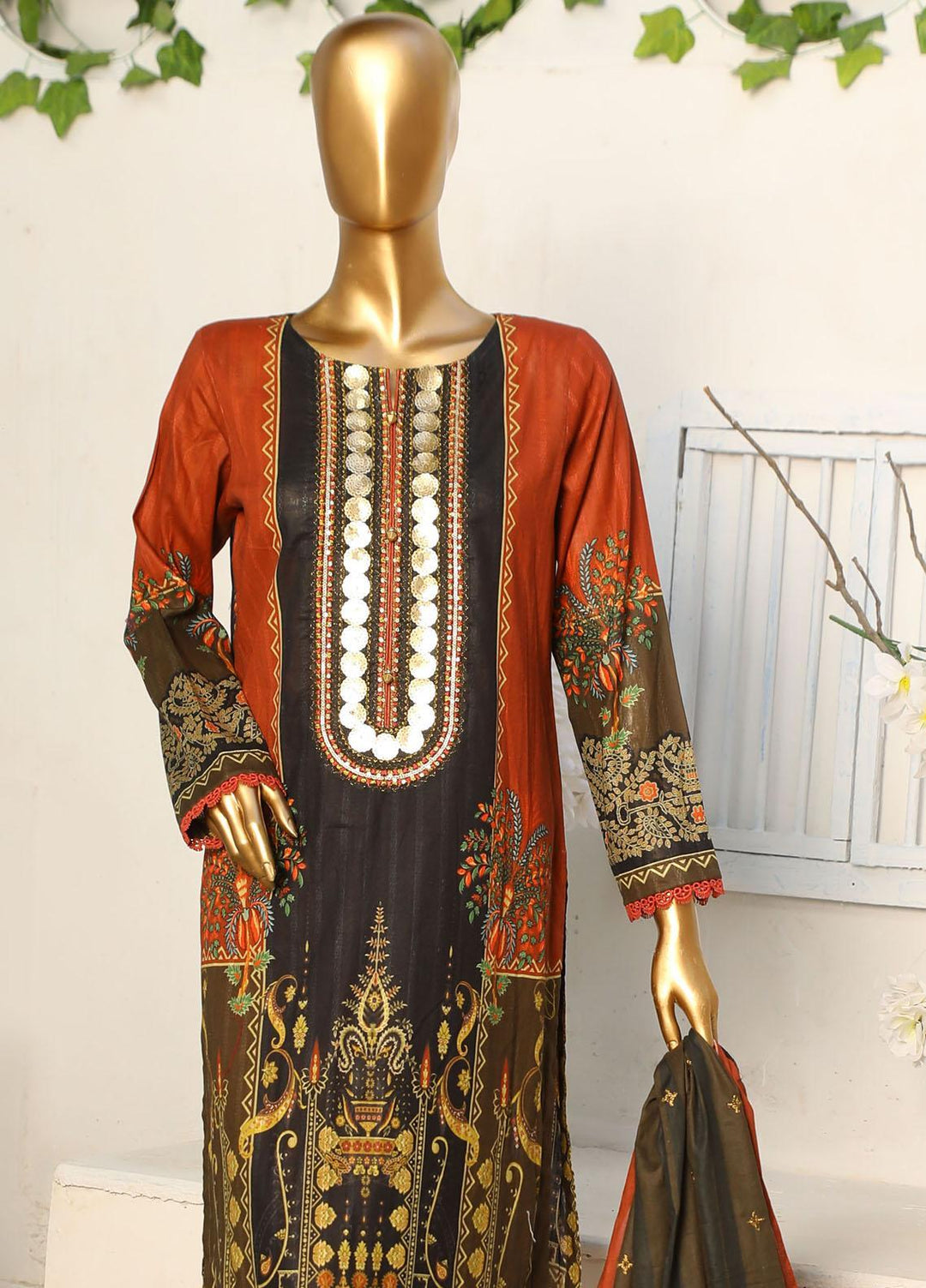 HZ Textiles Embroidered Cotton Suits Unstitched 3 Piece HZ23ON ON-1187-A - Festive Collection