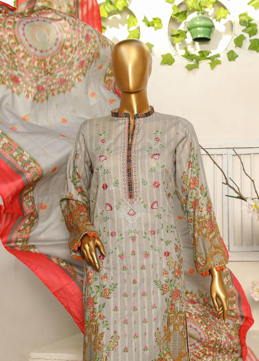 HZ Textiles Embroidered Cotton Suits Unstitched 3 Piece HZ23ON ON-1192-A - Festive Collection