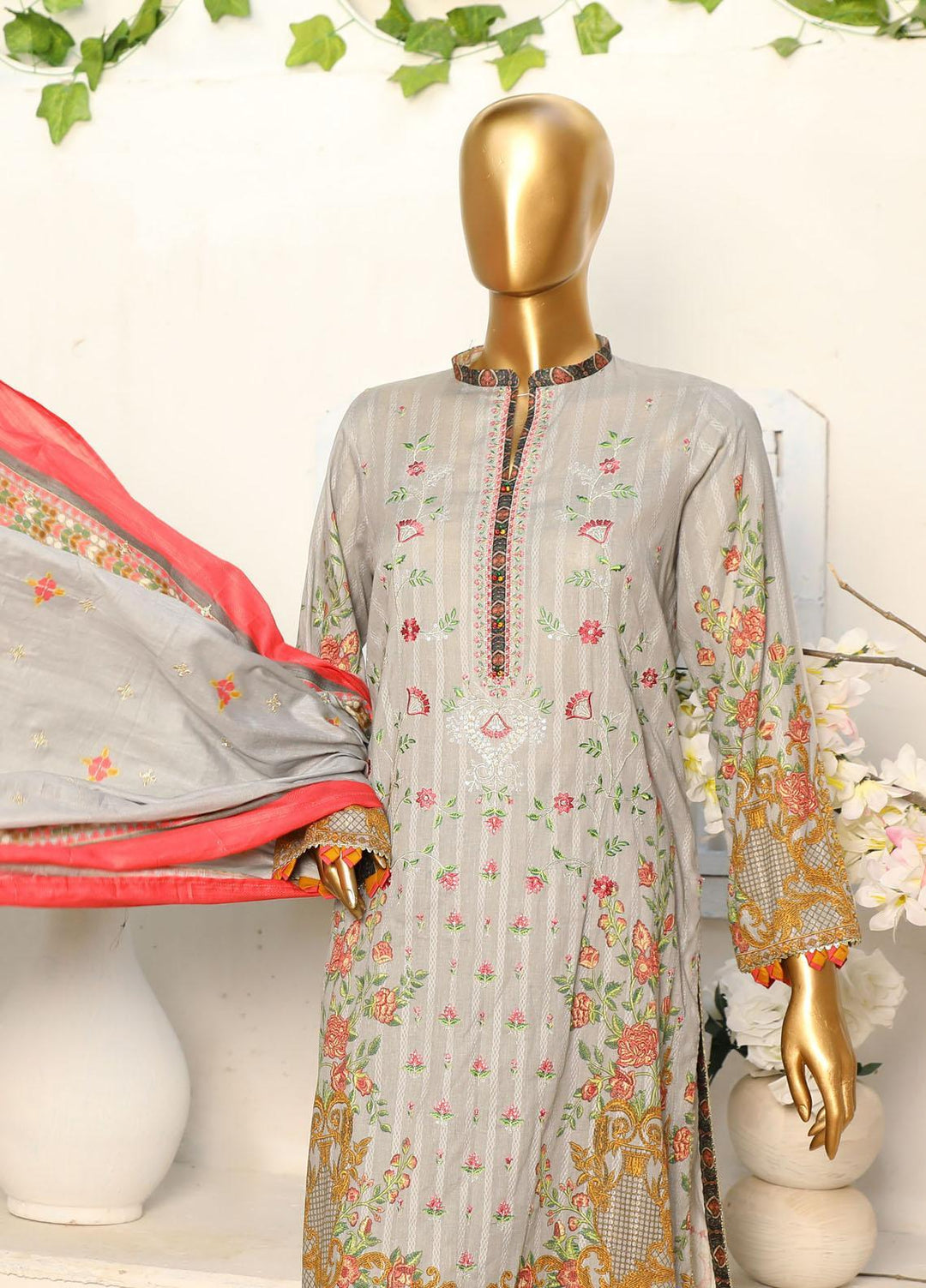 HZ Textiles Embroidered Cotton Suits Unstitched 3 Piece HZ23ON ON-1192-A - Festive Collection