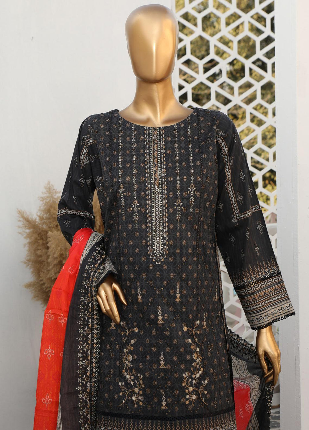 HZ Textiles Embroidered Lawn Suits Unstitched 3 Piece HZ23PCH-1 PEC-0210 - Summer Collection