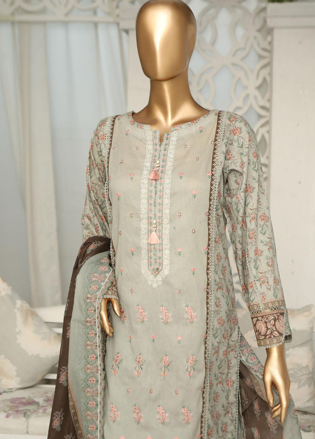 HZ Textiles Embroidered Lawn Suits Unstitched 3 Piece HZ23PCH-1 PEC-2325 - Summer Collection