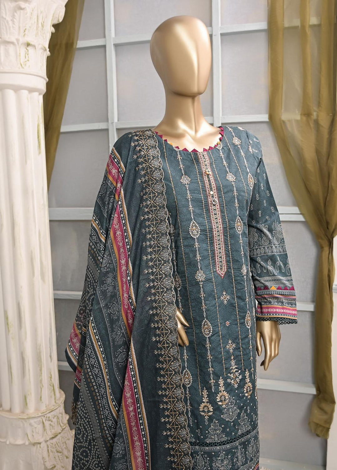 HZ Textiles Embroidered Lawn Suits Unstitched 3 Piece HZ23PCH-1 PEC-0201 - Summer Collection