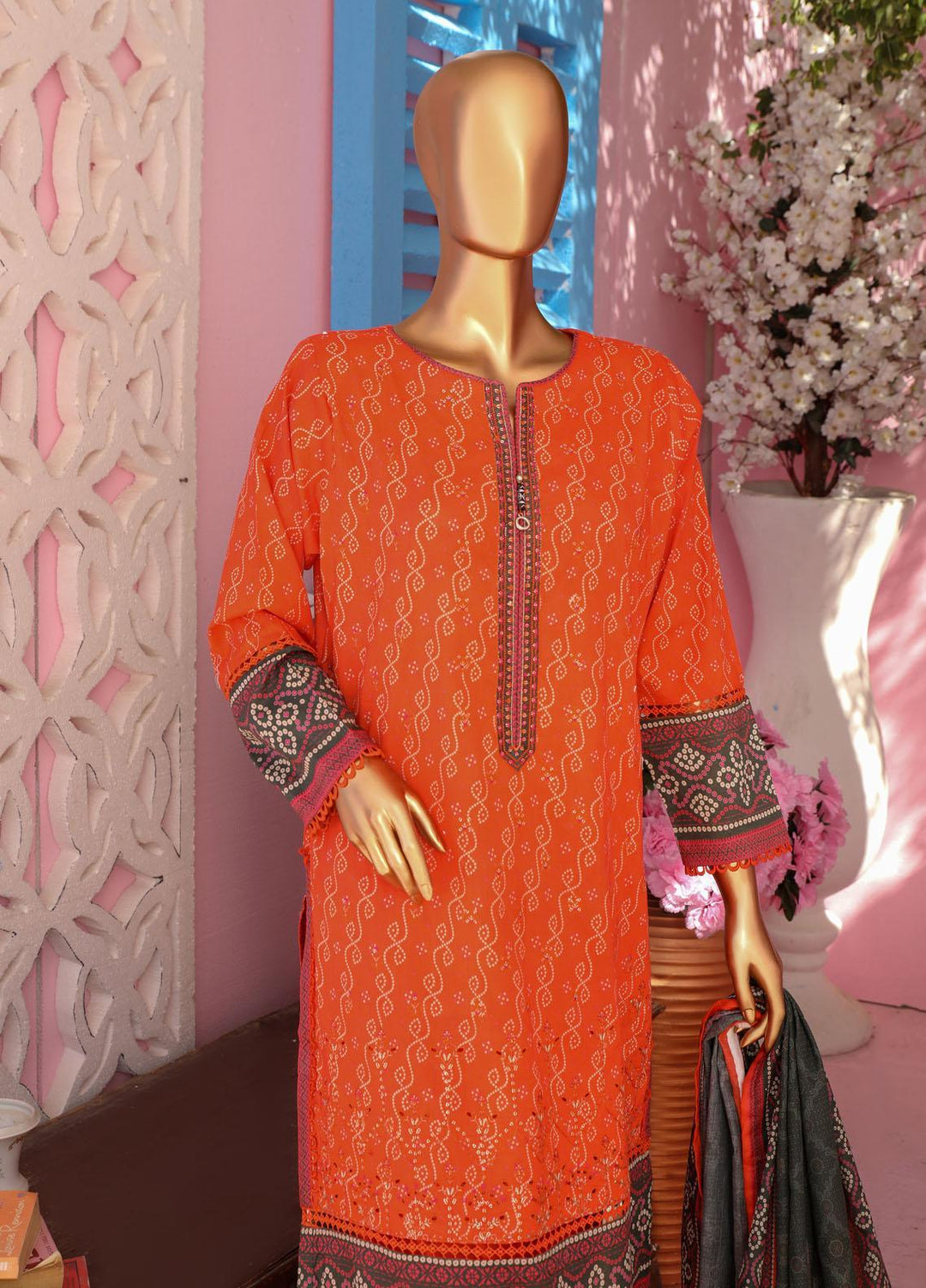 HZ Textiles Embroidered Lawn Suits Unstitched 3 Piece HZ23PCH-2 PEC-0232 - Summer Collection