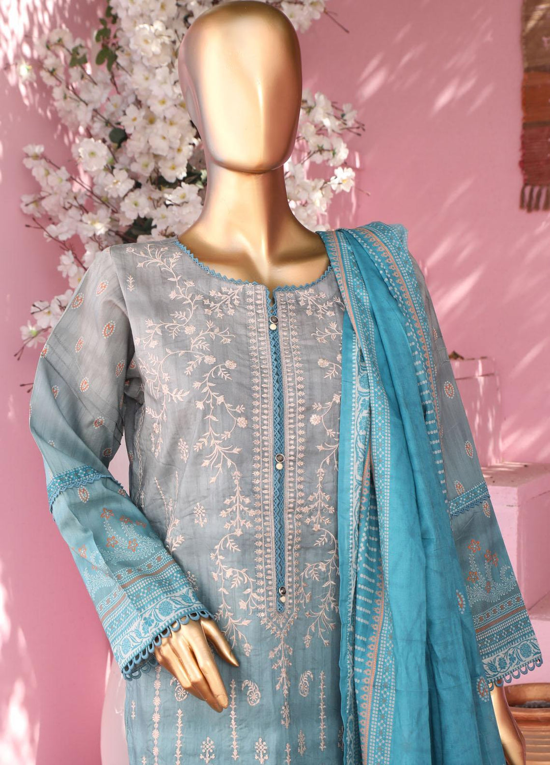 HZ Textiles Embroidered Lawn Suits Unstitched 3 Piece HZ23PCH-2 PEC-0239 - Summer Collection