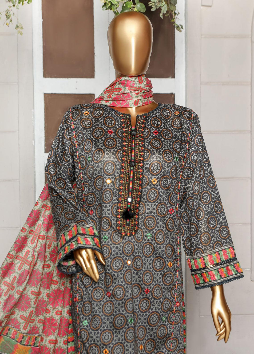 HZ Textiles Embroidered Lawn Suits Unstitched 3 Piece HZ23PCH-2 PEC-0221 - Summer Collection