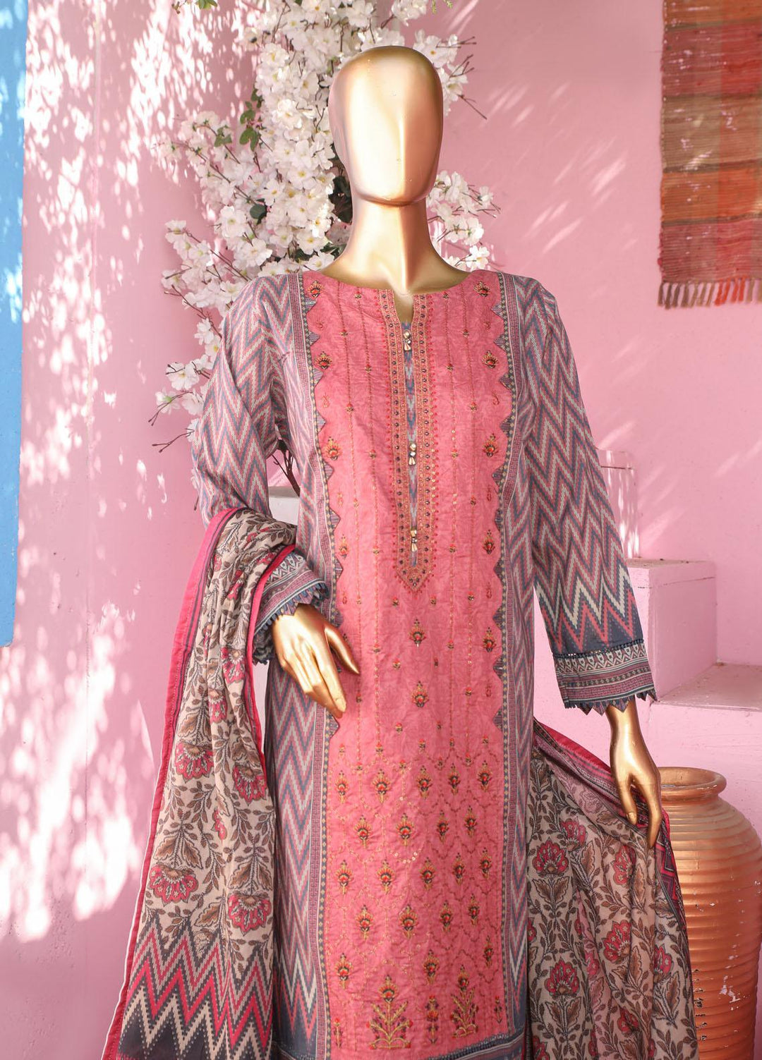 HZ Textiles Embroidered Lawn Suits Unstitched 3 Piece HZ23PCH-2 PEC-0224 - Summer Collection