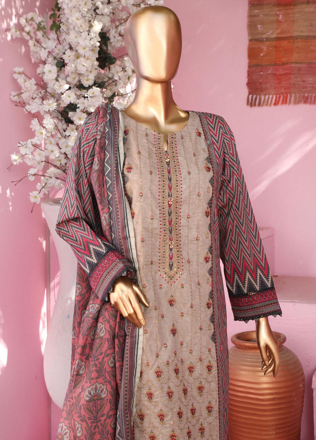 HZ Textiles Embroidered Lawn Suits Unstitched 3 Piece HZ23PCH-2 PEC-0225 - Summer Collection