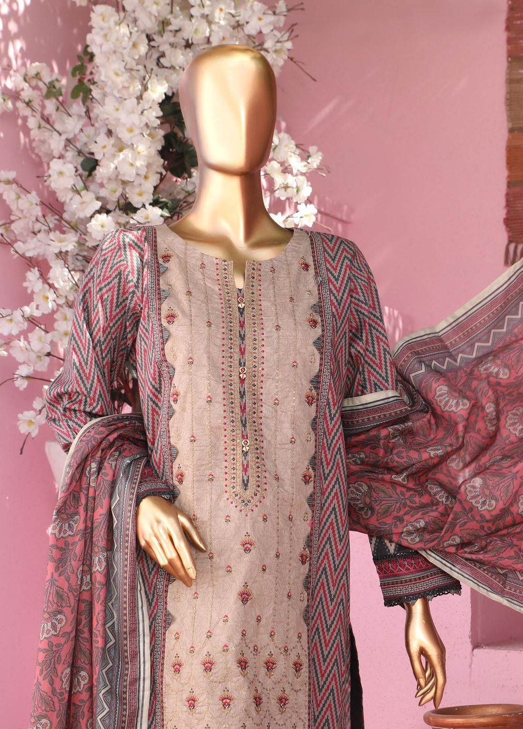 HZ Textiles Embroidered Lawn Suits Unstitched 3 Piece HZ23PCH-2 PEC-0225 - Summer Collection