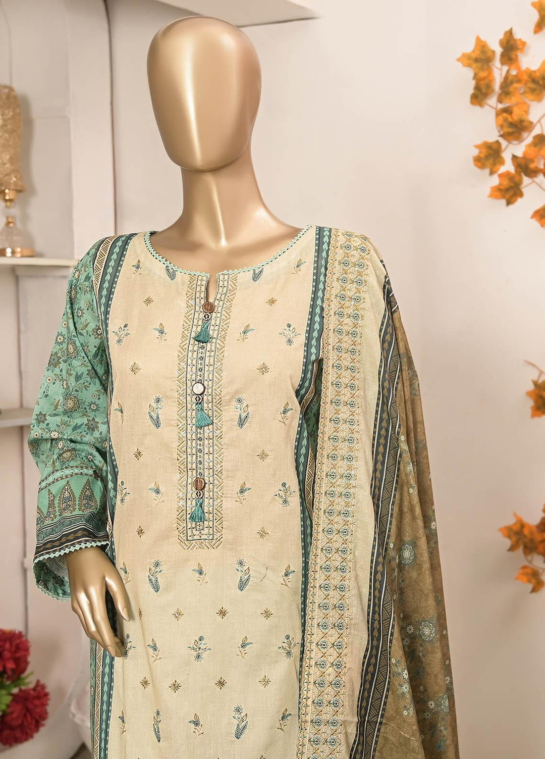 HZ Textiles Embroidered Lawn Suits Unstitched 3 Piece HZ23PCH-3 PEC-2303 - Summer Collection