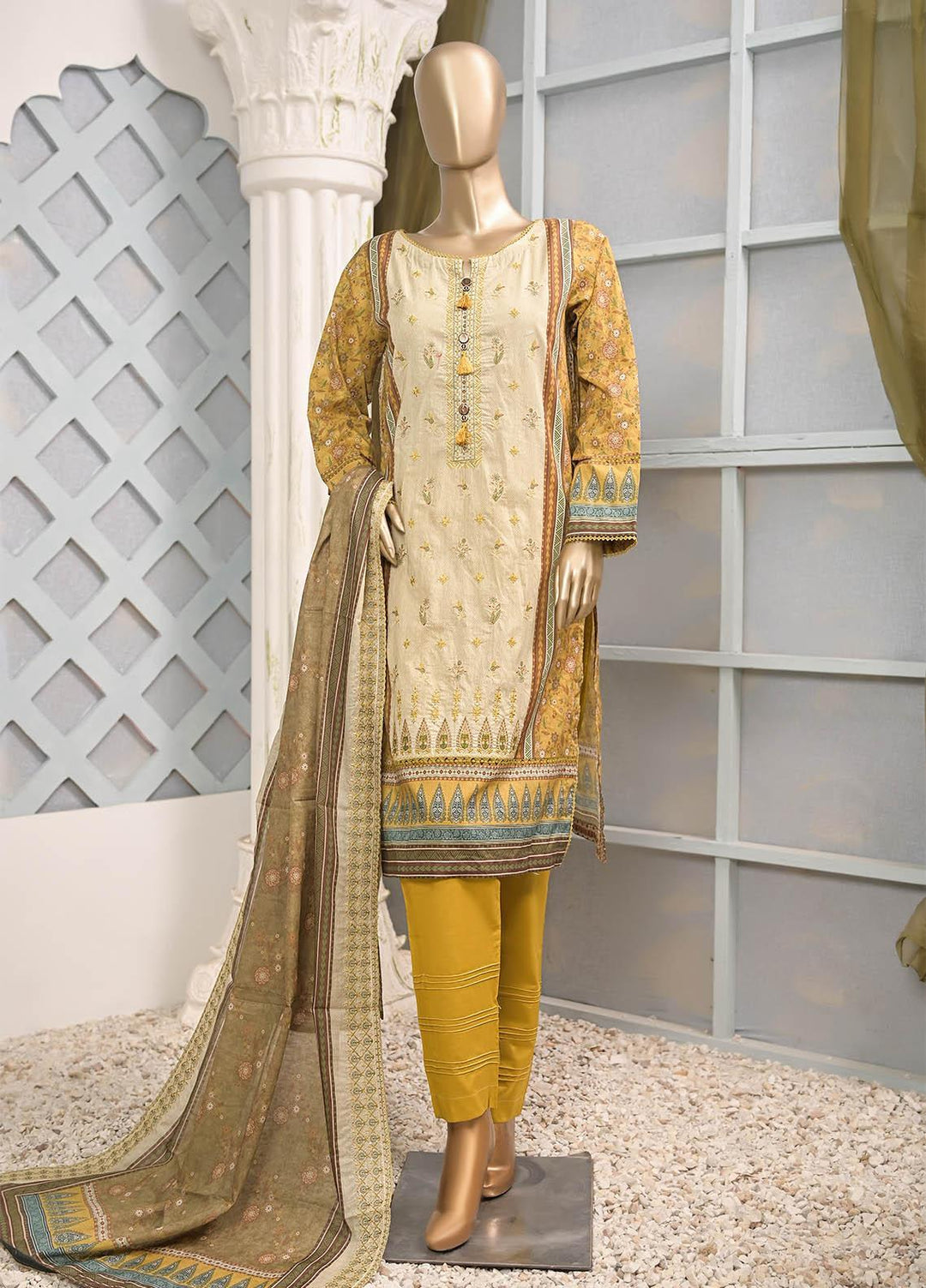 HZ Textiles Embroidered Lawn Suits Unstitched 3 Piece HZ23PCH-3 PEC-2304 - Summer Collection
