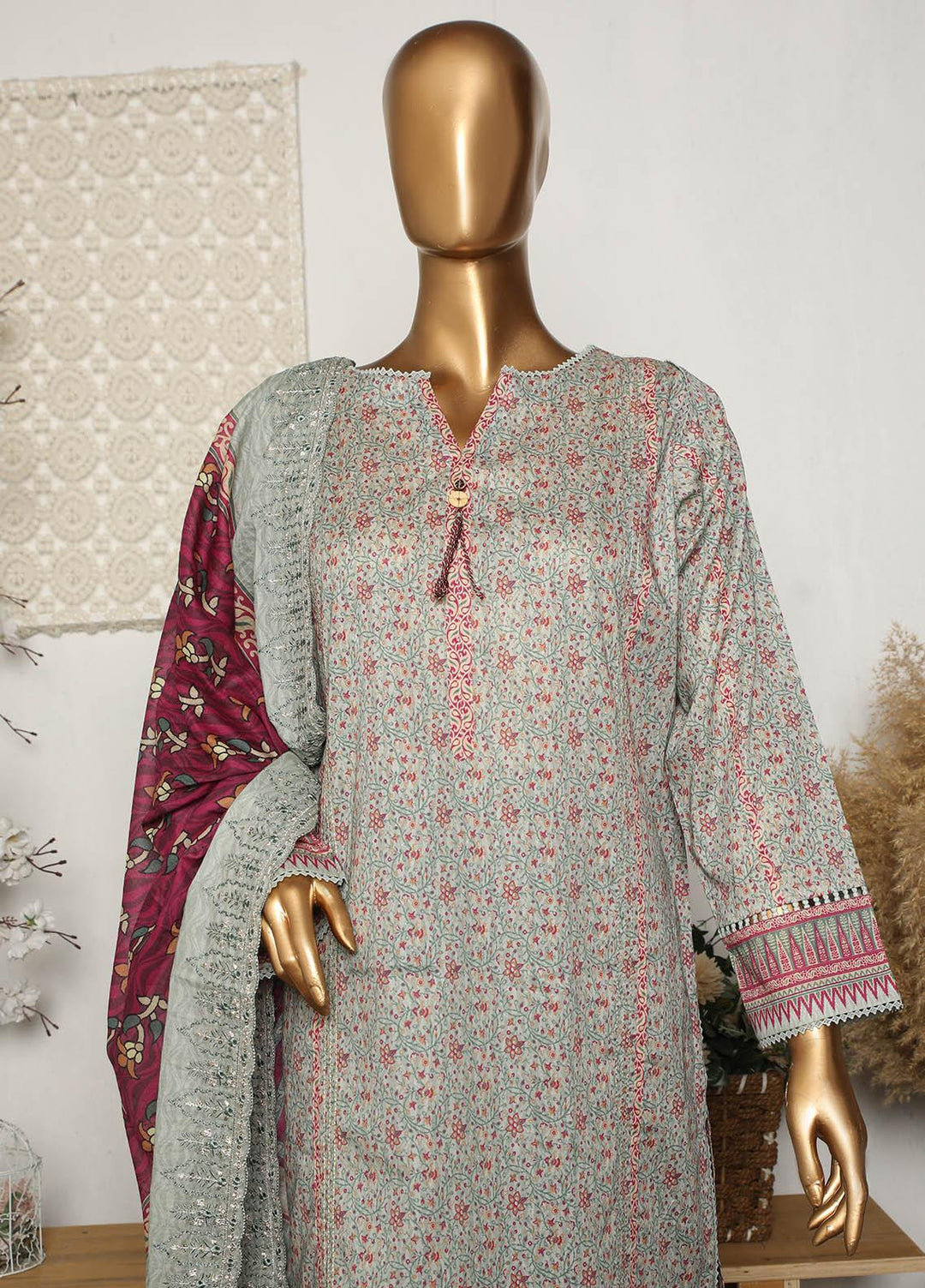 HZ Textiles Embroidered Lawn Suits Unstitched 3 Piece HZ23PCH-3 PEC-2307 - Summer Collection