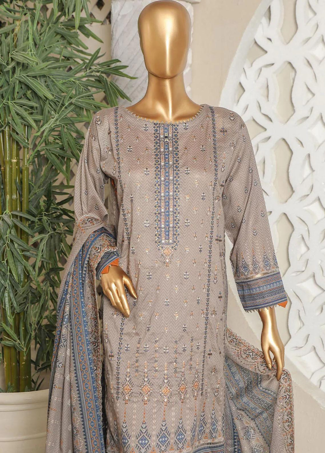 HZ Textiles Embroidered Lawn Suits Unstitched 3 Piece HZ23PCH-4 PEC-0261 - Summer Collection