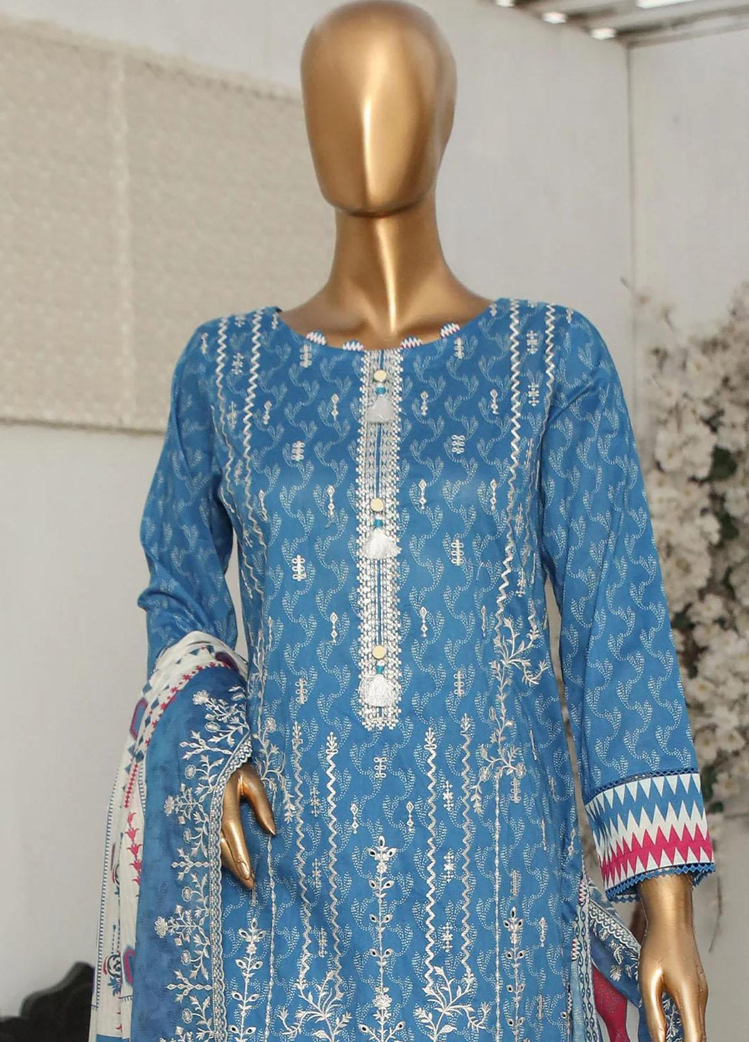 HZ Textiles Embroidered Lawn Suits Unstitched 3 Piece HZ23PCH-4 PEC-0215 - Summer Collection