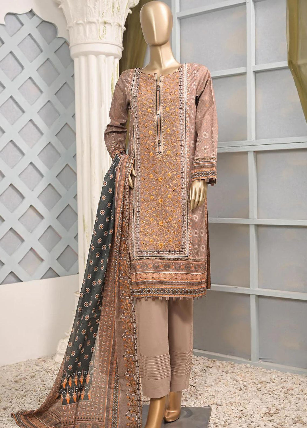 HZ Textiles Embroidered Lawn Suits Unstitched 3 Piece HZ23PCH-4 PEC-0217 - Summer Collection