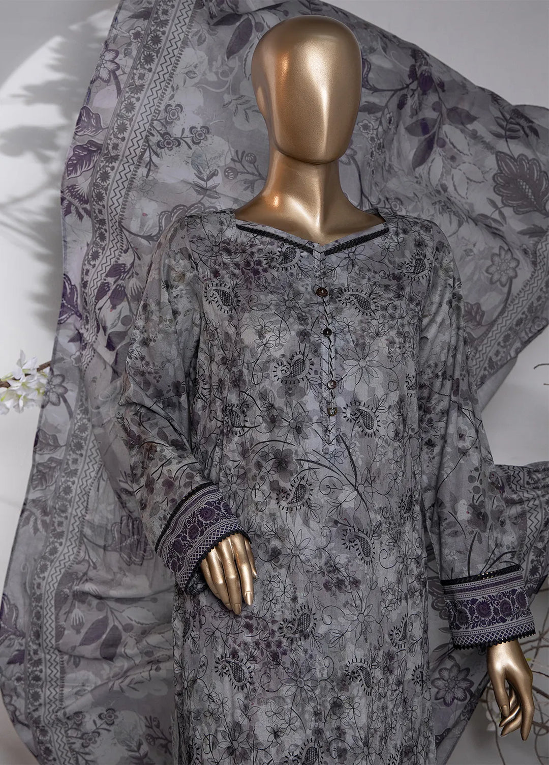 HZ Textiles Pret Printed Lawn 3 Piece Suit PDE-801