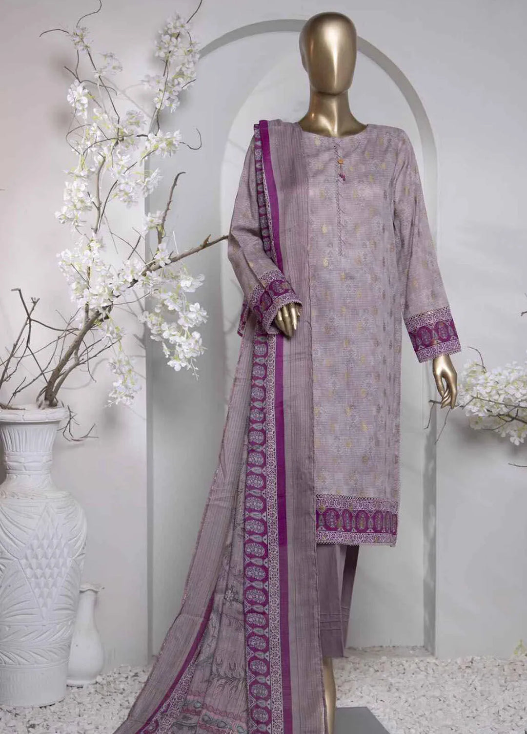 Hz Textiles Printed Jacquard Suit Unstitched 3 Piece HZ24TJ P-1032 - Winter Collection