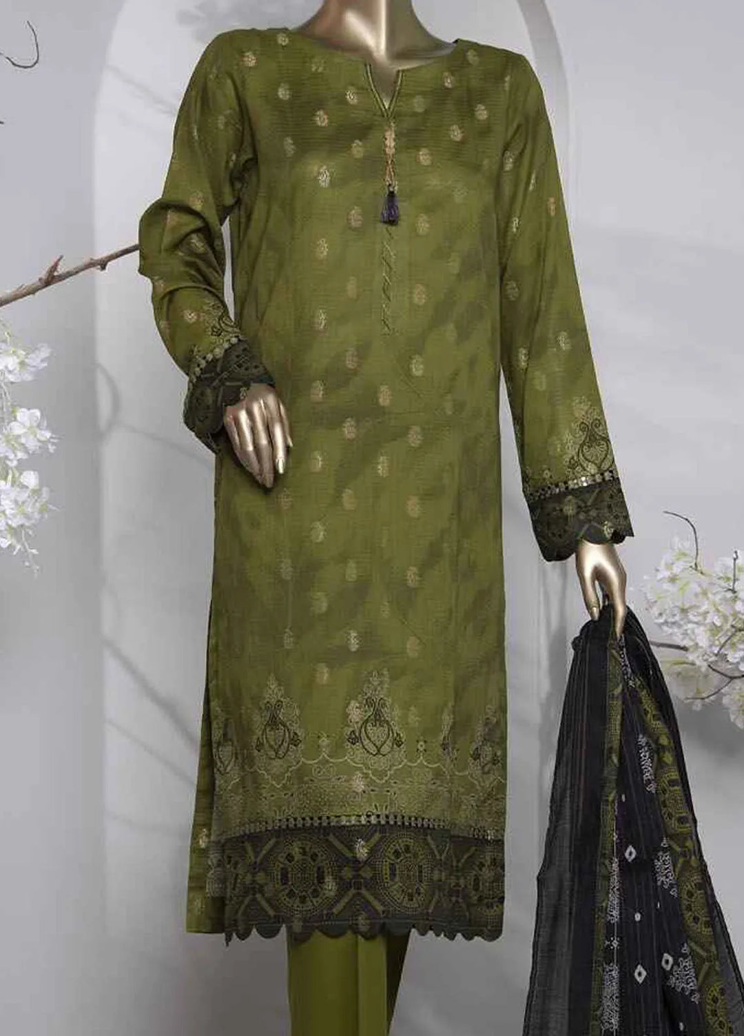 Hz Textiles Printed Jacquard Suit Unstitched 3 Piece HZ24TJ P-1038 - Winter Collection