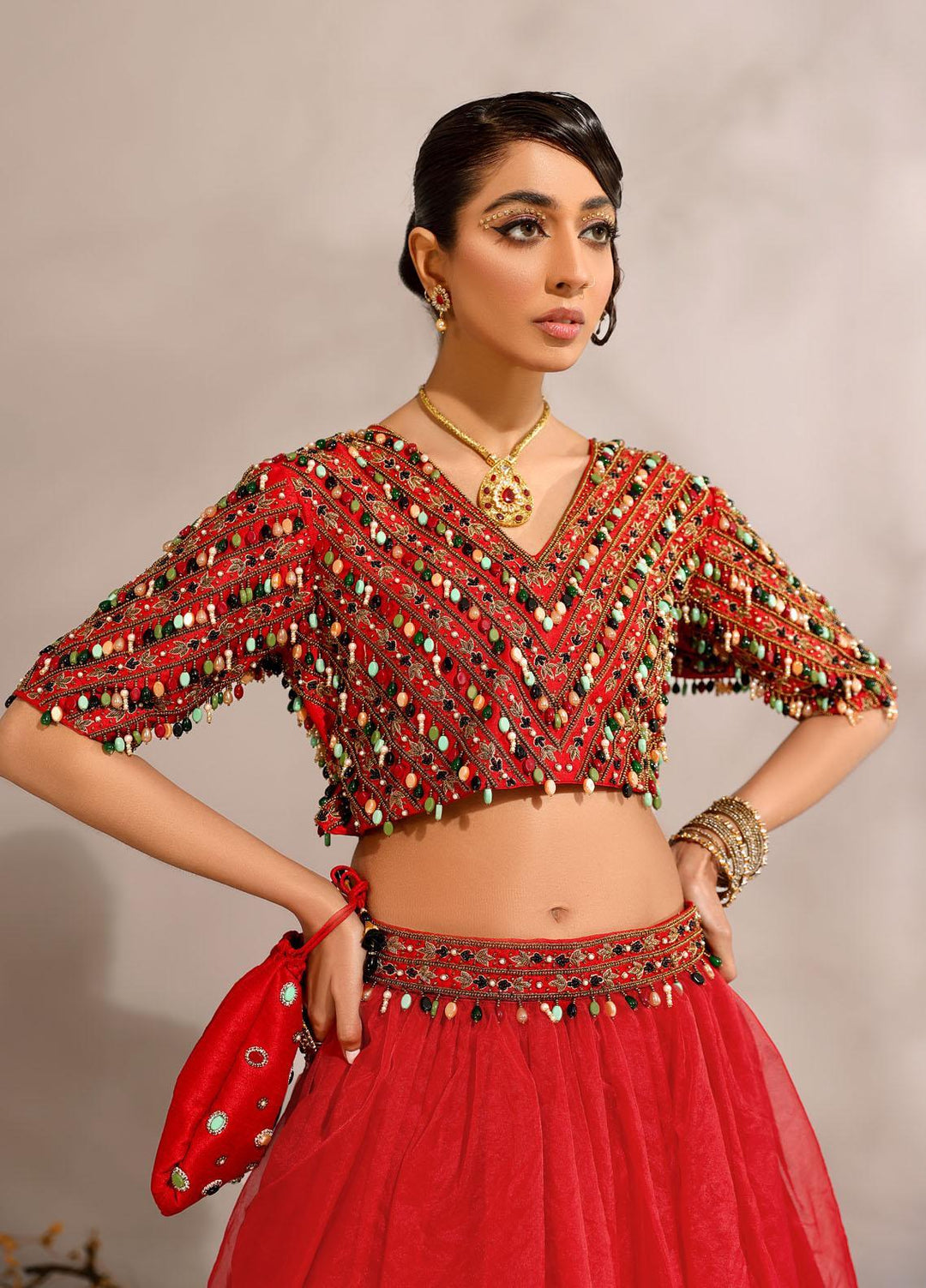 Ibraysha Luxury Pret  Organza 3 Piece Dress IBR23MNF Ruby
