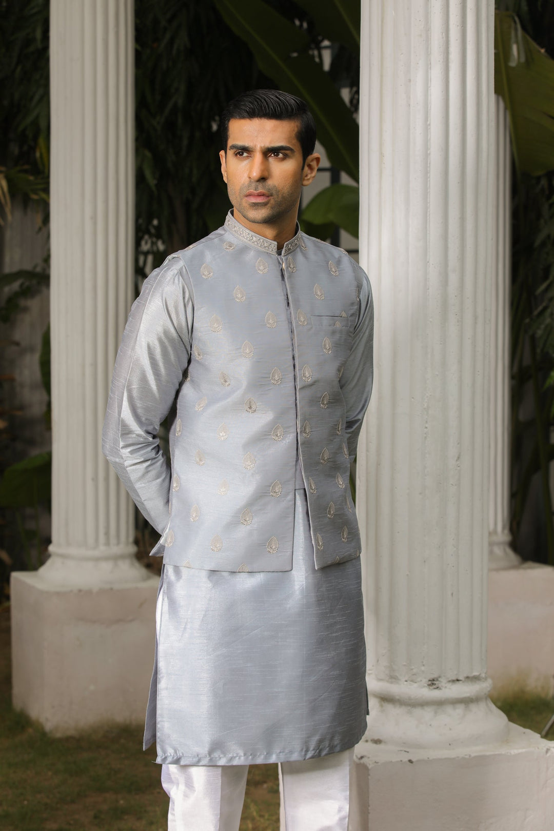 Muraqsh Ready To Wear Solids Silk Men Raw Silk Kurta Trouser AA-RSKT-BW - Winter Collection