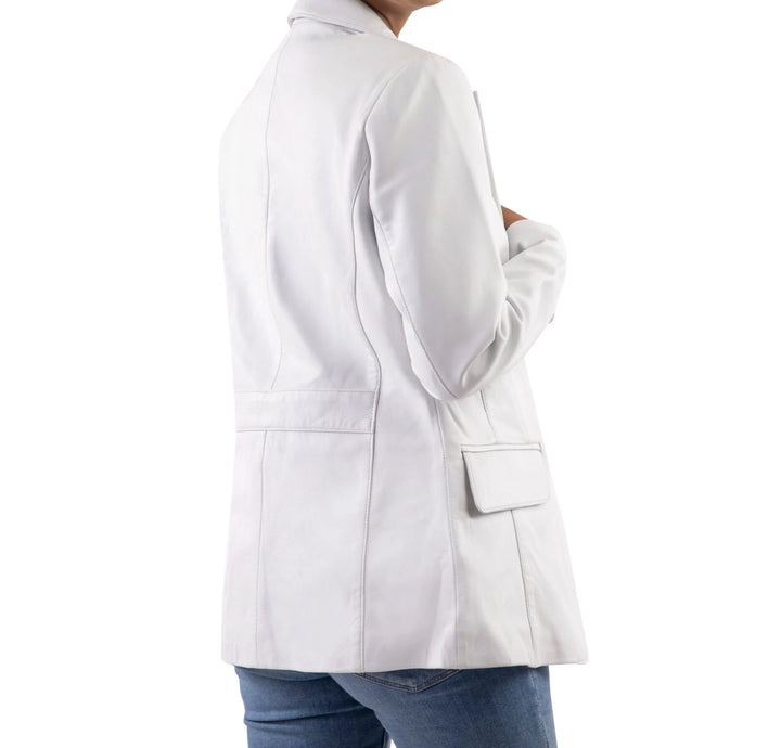 Jild Leathers Classic 2-Button Lambskin Leather Blazer Women-White - Blazers And Coats Collection