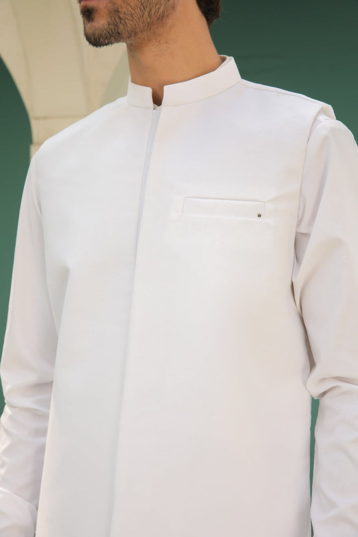 Muraqsh Ready To Wear Solids Cotton Men Off White Blended Waistcoat Straigth Cut MUR-OWCKW-WC - Summer Collection