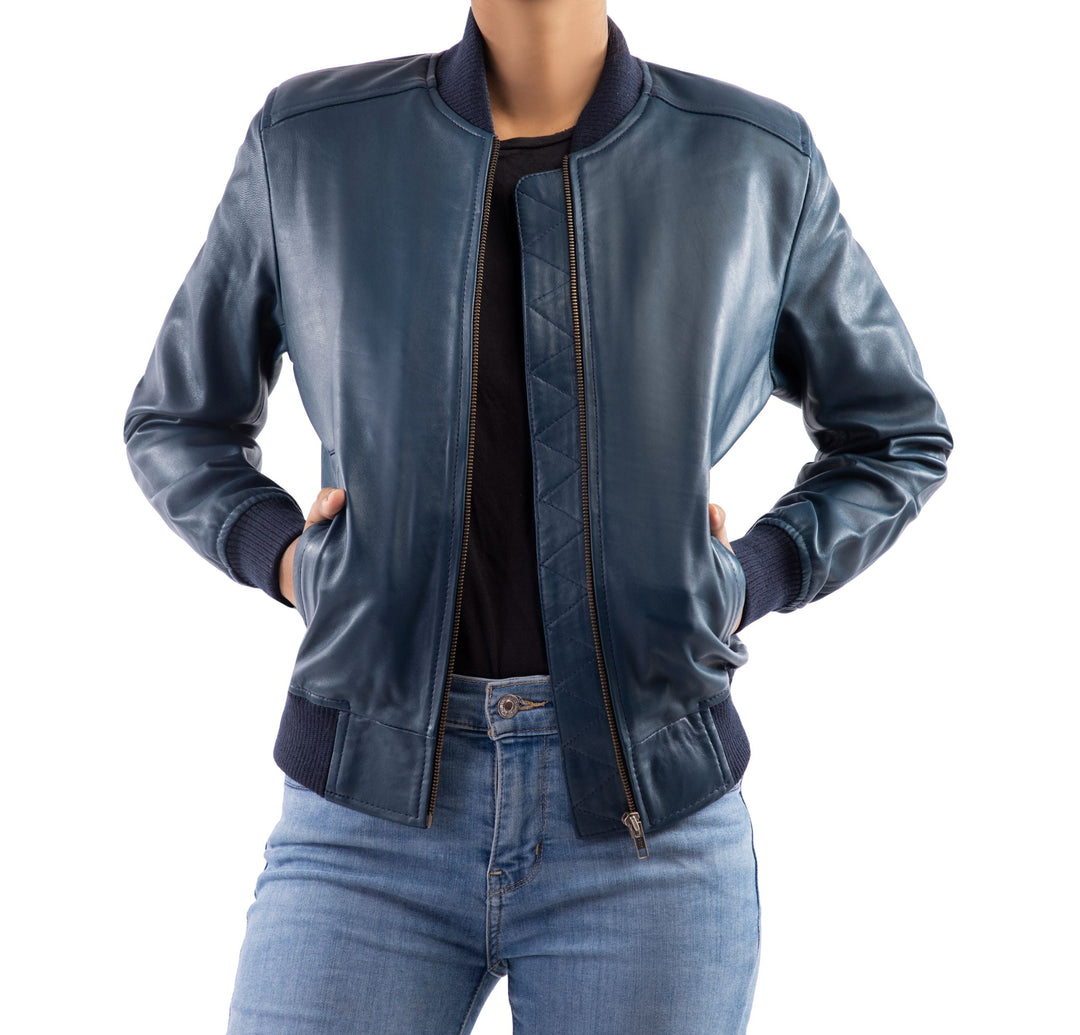 Jild Bomber Jacket Solids Womens Bomber Leather Jacket Blue - Winter ...
