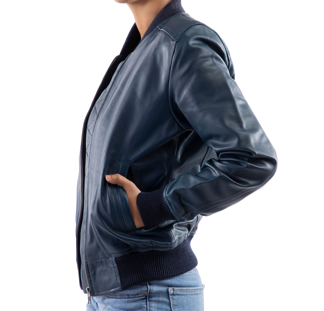 Jild Jild Bomber Jacket Solids Womens Bomber Leather Jacket Blue - Winter ...