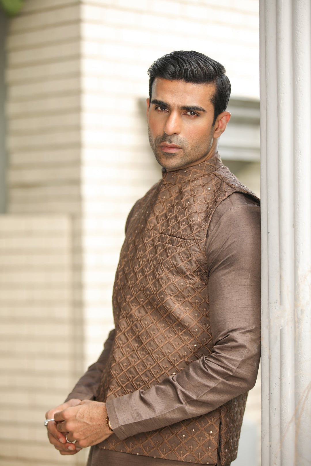Muraqsh Ready To Wear Solids Silk Men Raw Silk Kurta Trouser AA-RSKT-BW - Winter Collection