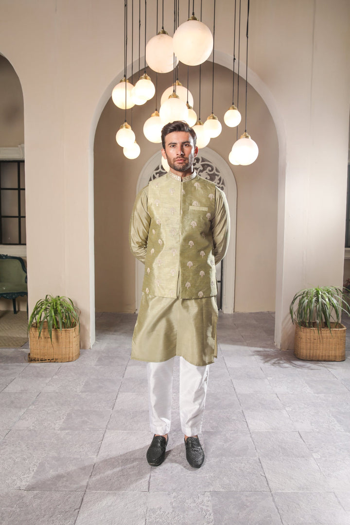Muraqsh Ready To Wear Solids Silk Men Raw Silk Kurta Trouser AA-RSKT-BW - Winter Collection