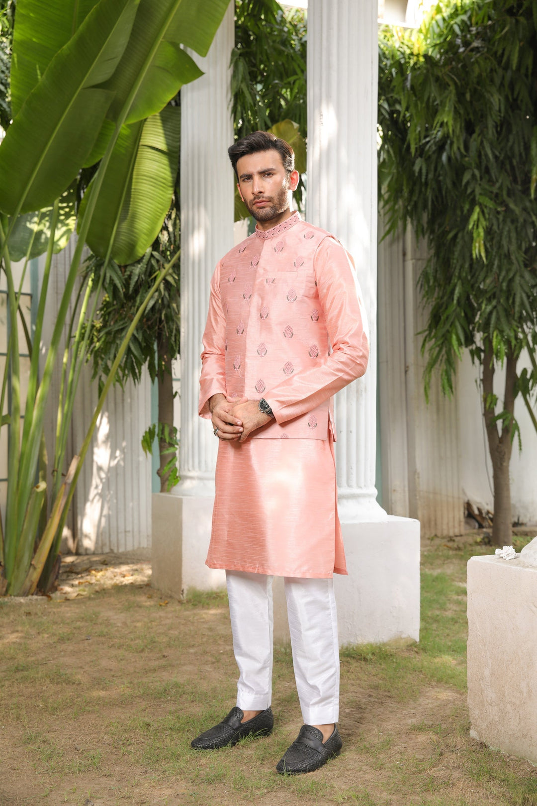Muraqsh Ready To Wear Solids Silk Men Raw Silk Kurta Trouser AA-RSKT-BW - Winter Collection