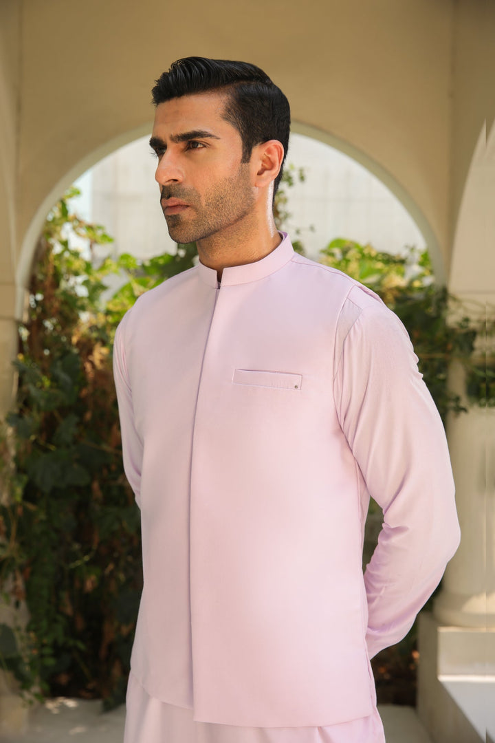 Muraqsh Ready To Wear Solids Cotton Men Lilac Kurta Trouser with Blended Waistcoat MURKTWW - Summer Collection