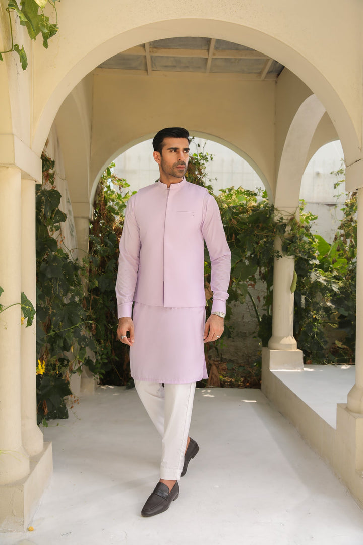 Muraqsh Ready To Wear Solids Cotton Men Lilac Blended Waistcoat Straigth Cut MURKTWW-WC - Summer Collection