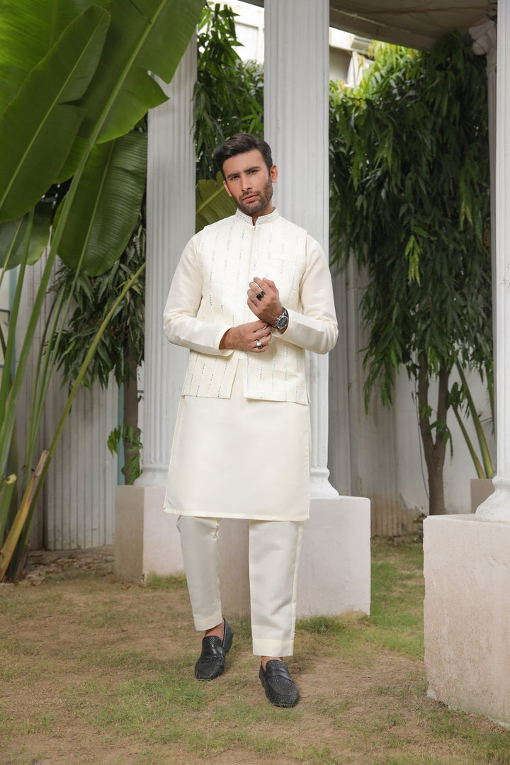 Muraqsh Ready To Wear Solids Silk Men Raw Silk Kurta Trouser AA-RSKT-BW - Winter Collection