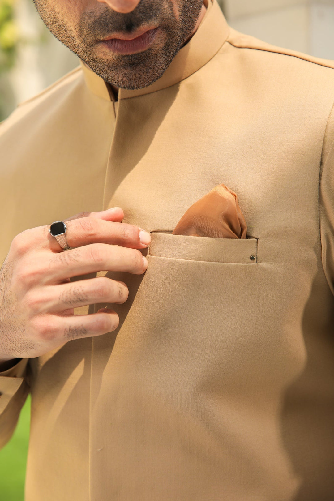 Muraqsh Ready To Wear Solids Cotton Men Camel Blended Waistcoat Straigth Cut MUR-CKSWW-WC - Summer Collection