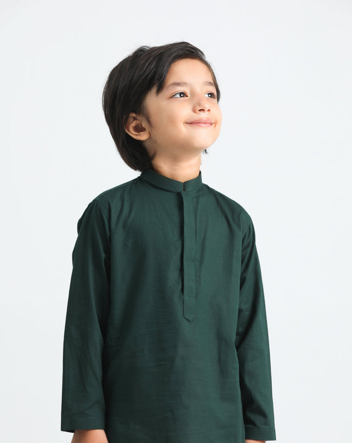 Muraqsh Ready To Wear Solids  Boys Pine Cotton Kurta Trouser MUR-PSCKT - Summer Collection