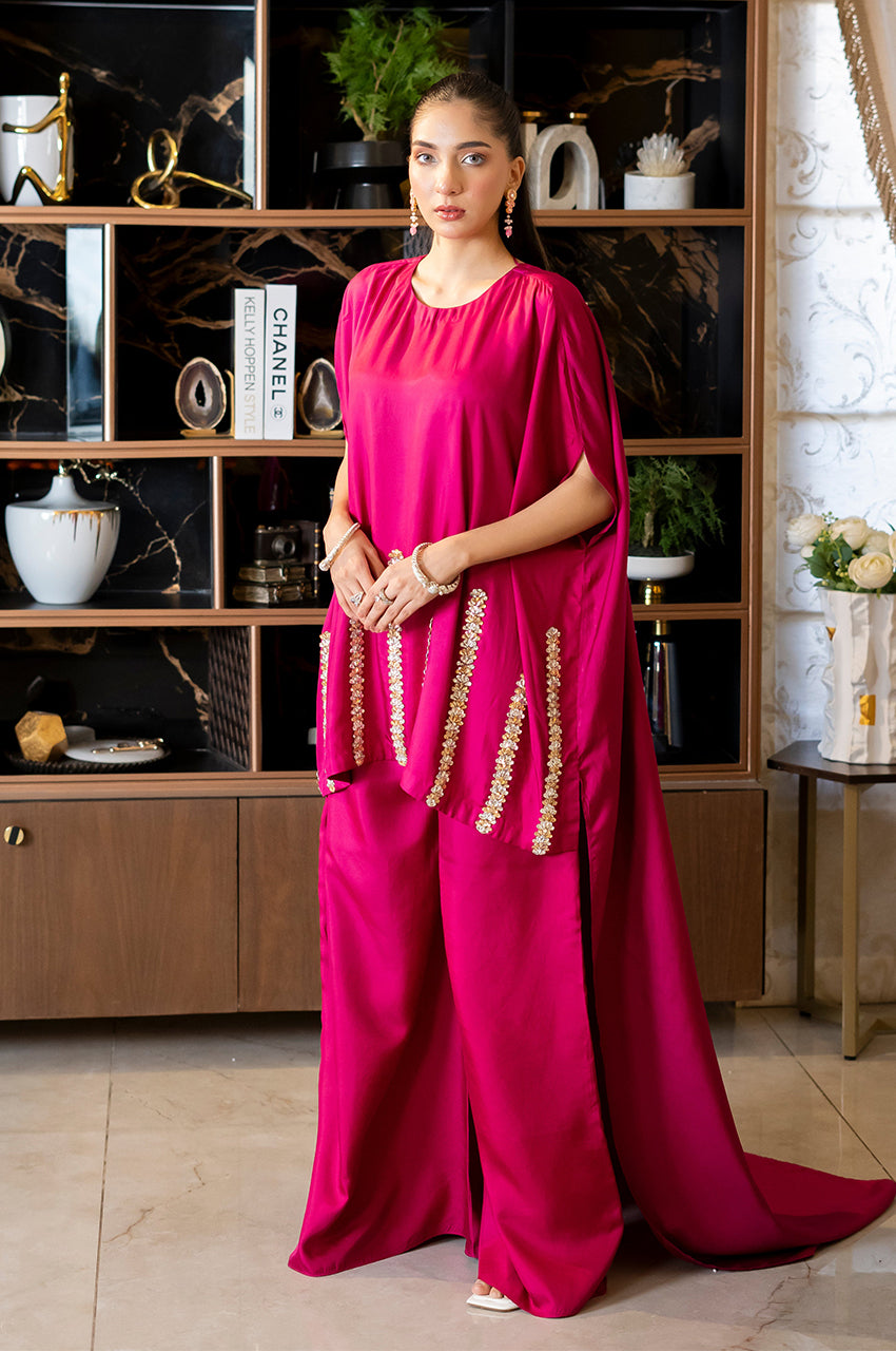 Liyaana From Nizka By Nida Rehan RTW Solids Silk 2 Piece Suit Magenta Majesty - Festive Collection