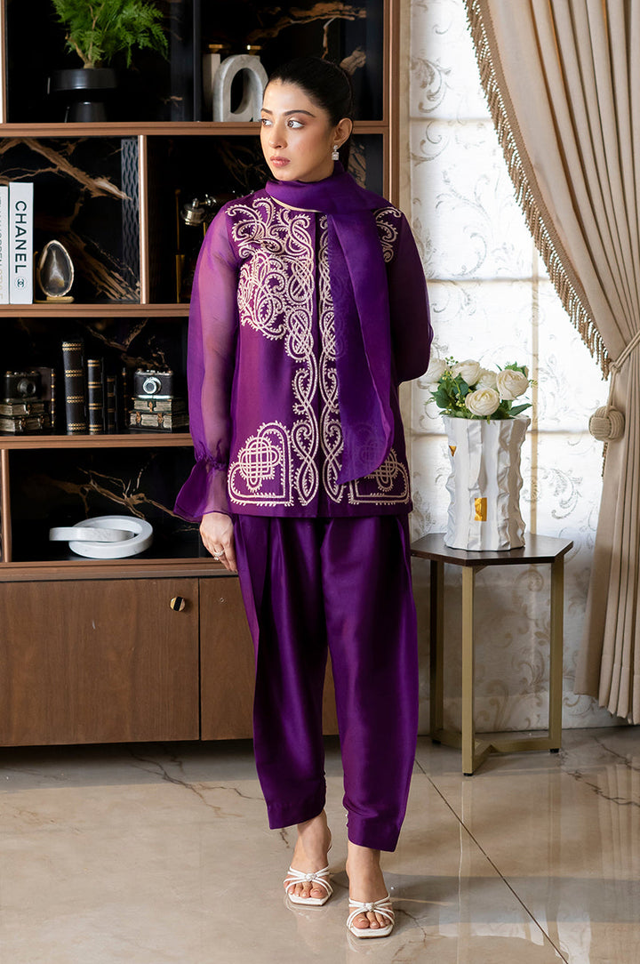 Liyaana From Nizka By Nida Rehan RTW Embroidered Pure Raw Silk 2 Piece Suit Amethyst Grace - Festive Collection