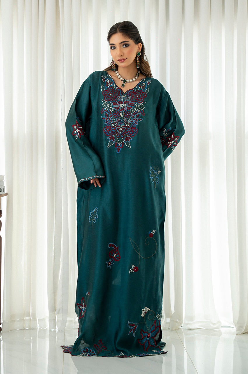 Liyaana From Nizka By Nida Rehan RTW Embroidered Silk Blend 2 Piece Suit Midnight Garden - Festive Collection