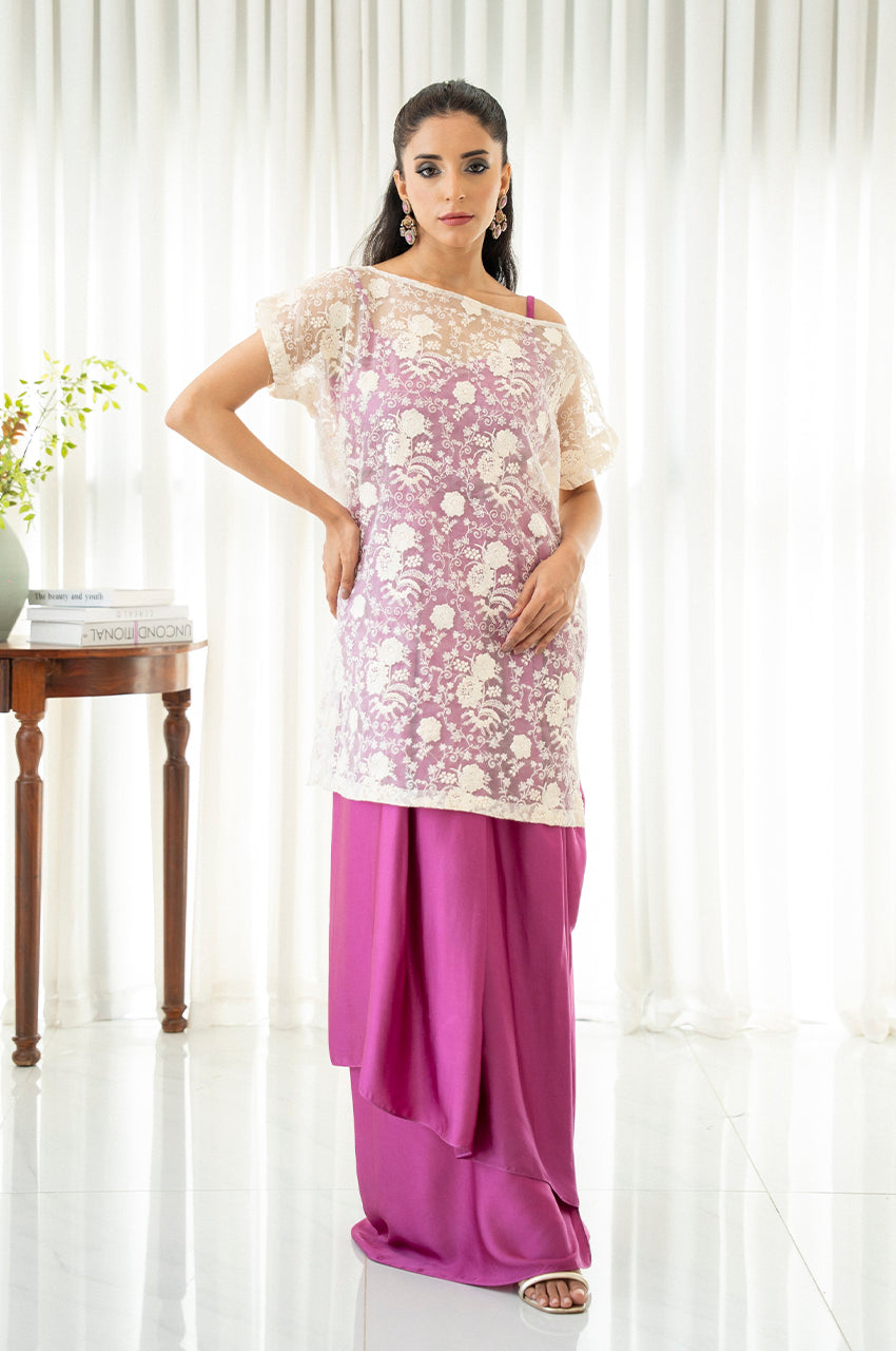 Liyaana From Nizka By Nida Rehan RTW Embroidered Silk Blend 2 Piece Suit Amethyst Bloom - Festive Collection