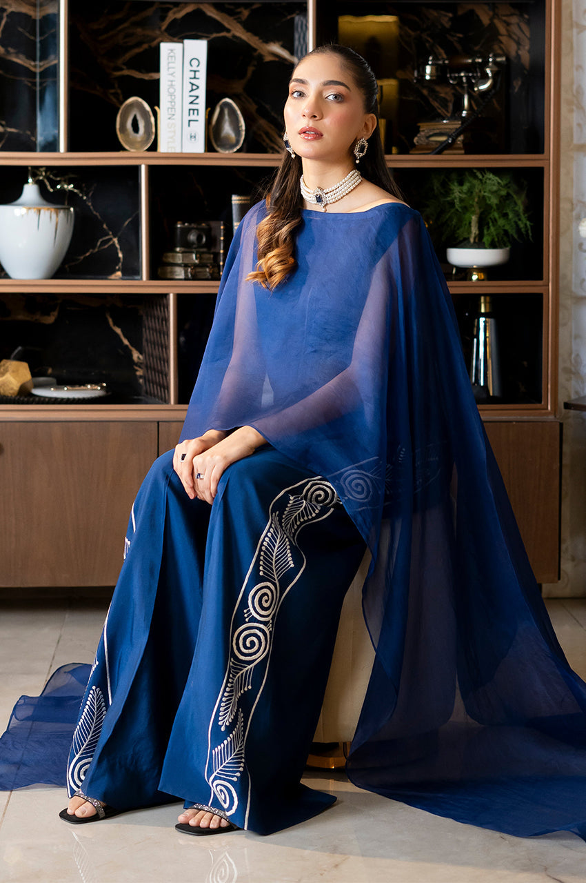 Liyaana From Nizka By Nida Rehan RTW Solids Organza Silk 2 Piece Suit Sapphire flow - Festive Collection