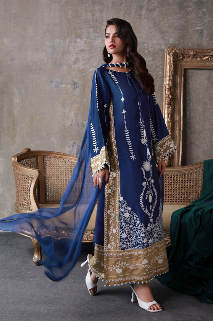 Liyaana From Nizka By Nida Rehan RTW Embroidered Butter Silk 2 Piece Suit Azurette - Festive Collection