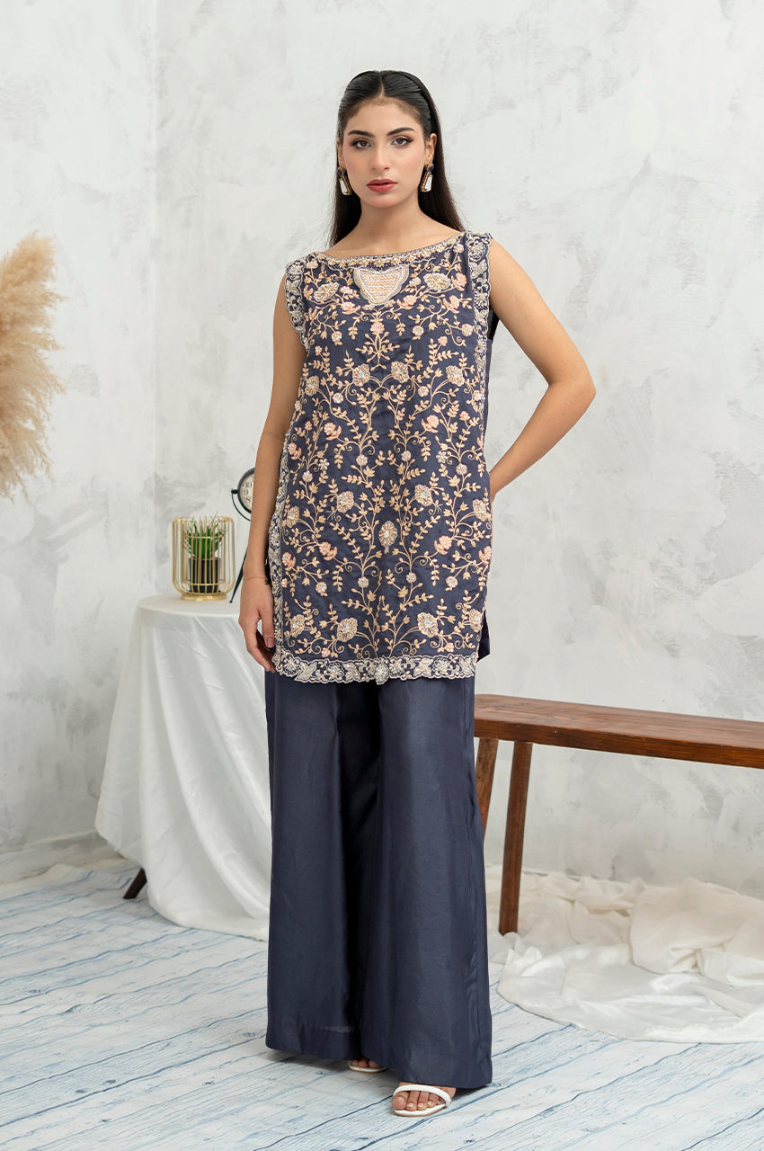 Liyaana From Nizka By Nida Rehan RTW Embroidered Heavy Silk 3 Piece Suit Midnight Ivy - Festive Collection
