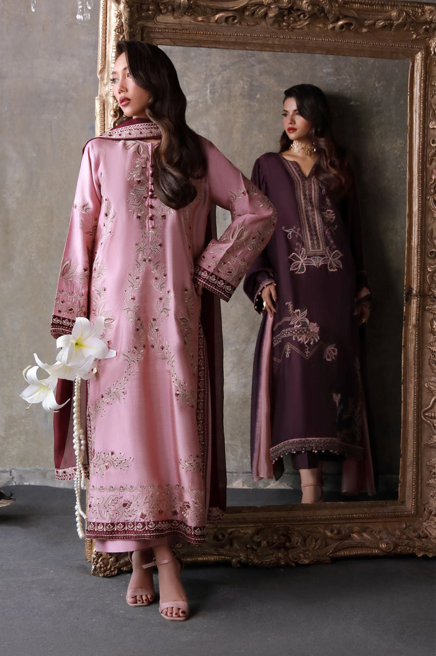 Liyaana From Nizka By Nida Rehan RTW Embroidered Butter Silk 2 Piece Suit Mauvelle - Festive Collection