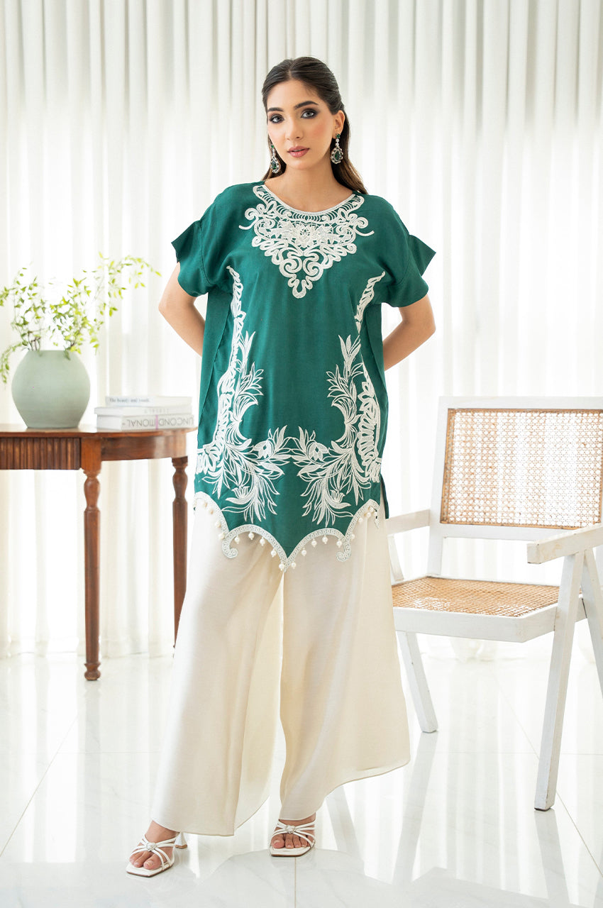 Liyaana From Nizka By Nida Rehan RTW Embroidered Raw Silk 2 Piece Suit Azure Crest - Festive Collection